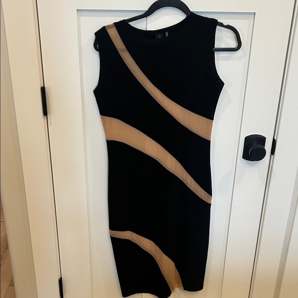 Women’s Black and Tan Midi Length Dress (Size Small)